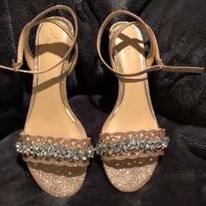 Badgely Mischka Rose Gold Wedge Sandals